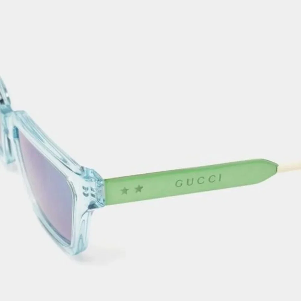 💯 - New - Authentic Gucci Light Blue/Metallic Gradient GG0975S Mirrored Squa…